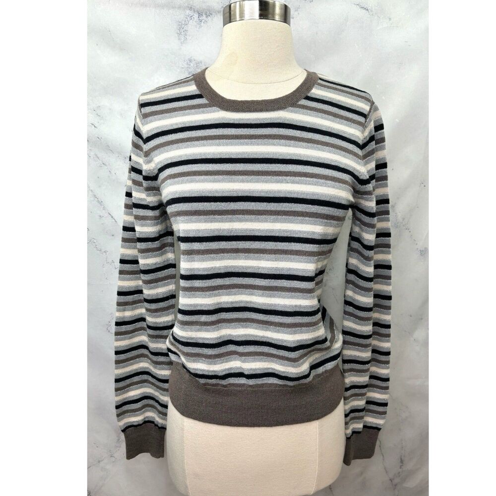 Calvin Klein Wool Knit Sweater Striped Y2K gal stretch Long sleeve Size M Retro - Picture 3 of 13